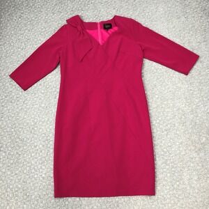 Cenia New York Dress Womens 16 Fuchsia Pink Bow Neck Sheath V Neck Stretch Corp